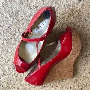 Guess - Red and Tan Wedges - Size 7 1/2